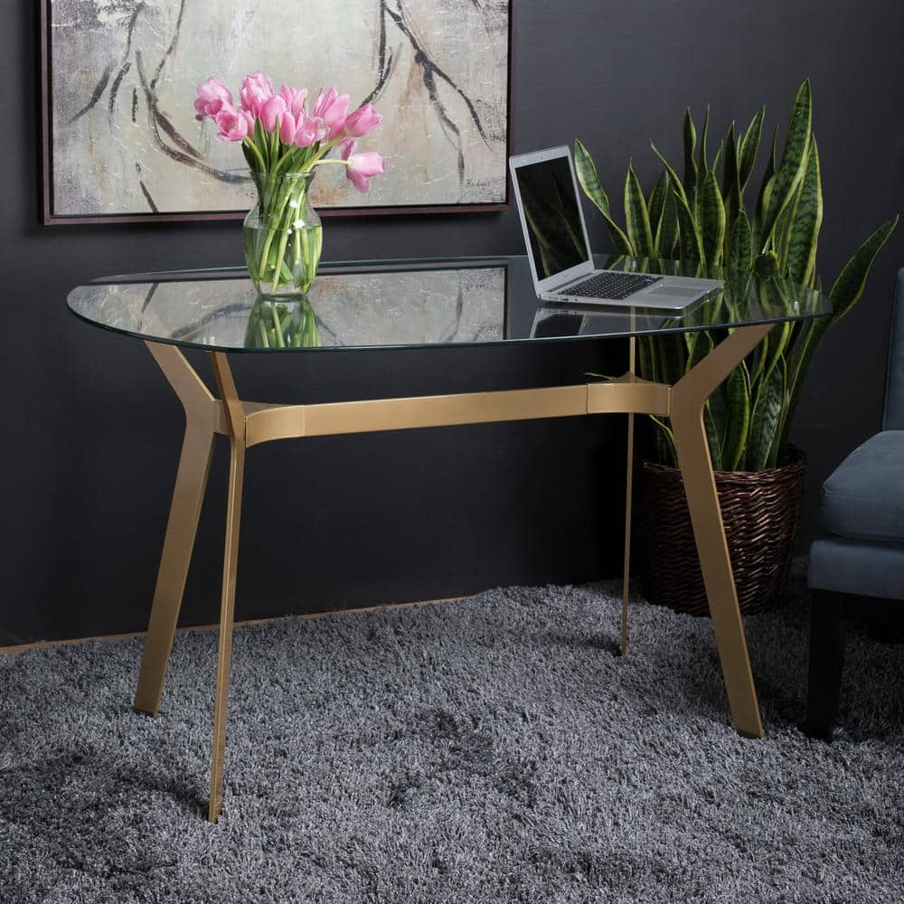 48" Oval Clear Glass Top with Gold Boomerang Legs Table
