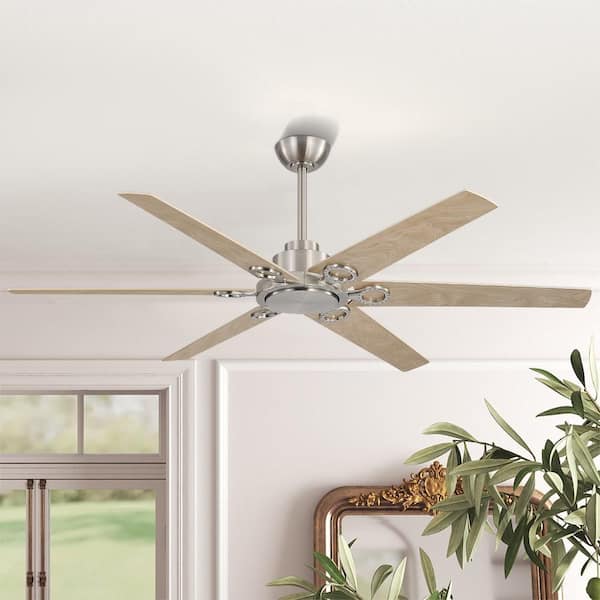 64 in. 6-Plywood Sand Nickel Blades Dc Motor Indoor Downrod Gray Standard Ceiling Fan with Remote Nickel