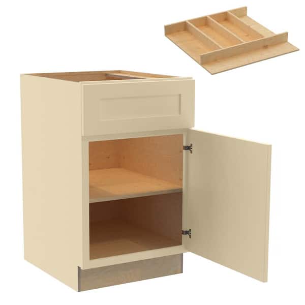Home Decorators Collection Newport 21 in. W x 24 in. D x 34.5 in. H Assembled Plywood Base Kitchen Cabinet in Blended Cream with Utility RH