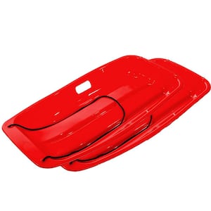 35 in. x 18 in. x 4 in. Downhill Winter Toboggan Snow Sled with Rope (Red, 2-Piece)