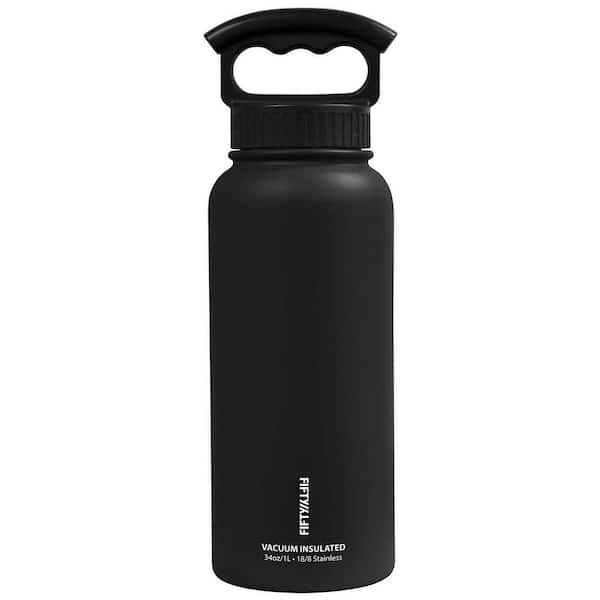  34 oz. Vacuum-Insulated Bottle with Wide-Mouth 3-Finger Handle Lid in Matte Black