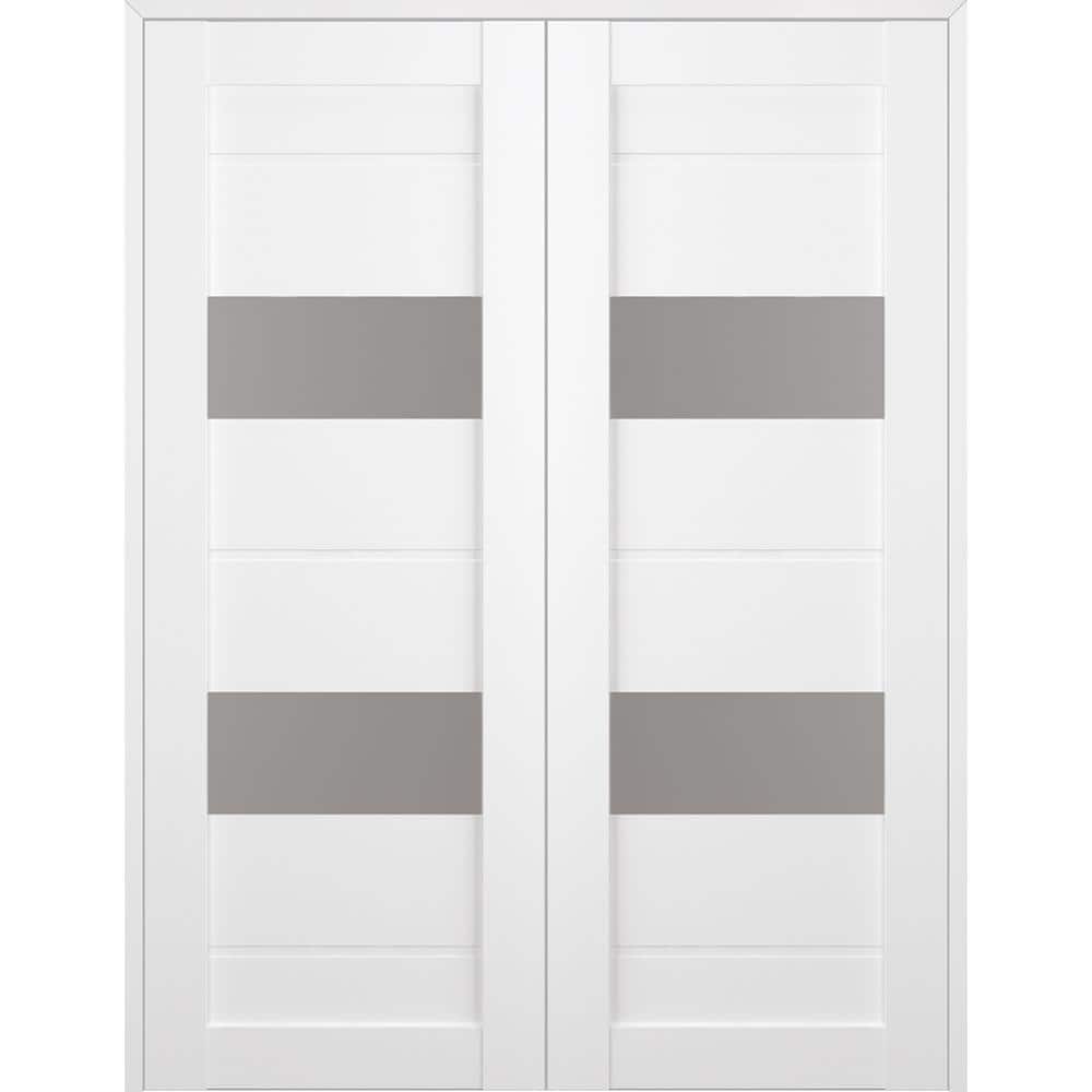 Bianco Noble Frosted Glass Pine Composite Prehung French Door