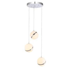 Kafka 120-Watt 3-Light Chrome Pendant Light with Glass Shade, No Bulbs Included