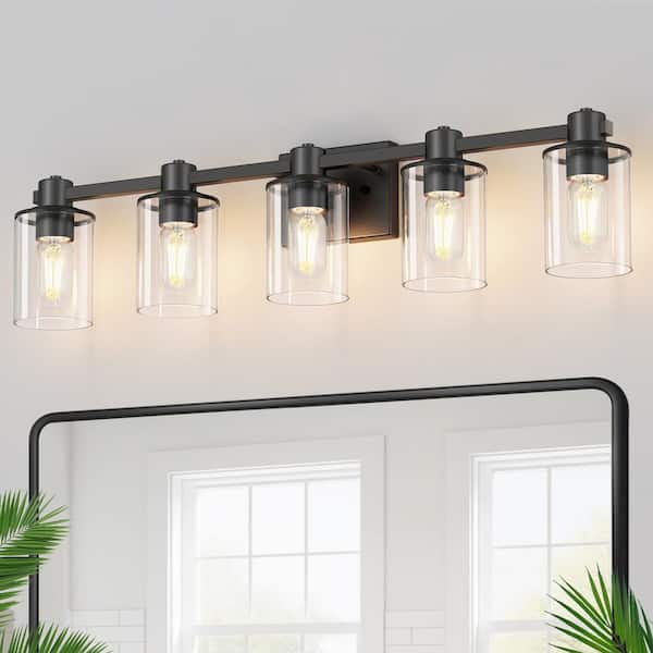 32 in. 5-Light Black Bathroom Vanity Light Fixture with Clear Glass Shades,Vanity Lights for Mirror, Hallway or Bathroom