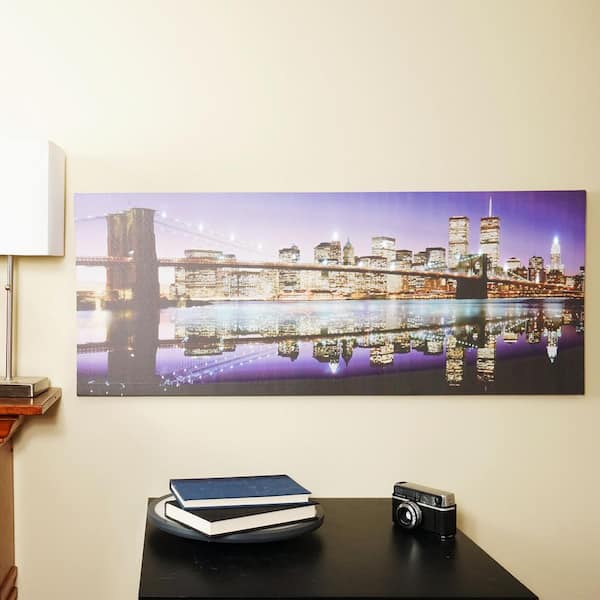 Northlight 15.75 in. x 39.25 in. LED Lighted Brooklyn Bridge Skyline Canvas Wall Art