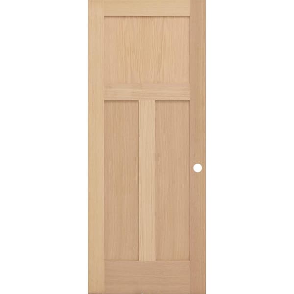 Steves & Sons 32 in. x 80 in. Universal 3-Panel Mission Solid Unfinished Red Oak Wood Pre-Bored Interior Door Slab
