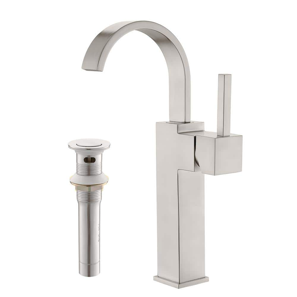 Phiestina Vessel Faucet Brushed Nickle 360 Degree Rotation Single Hole Tall Bathroom Faucet 