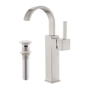 Vessel Faucet Brushed Nickle 360 Degree Rotation, Single Hole Tall Bathroom Faucet with Waterfall and Swivel Spout
