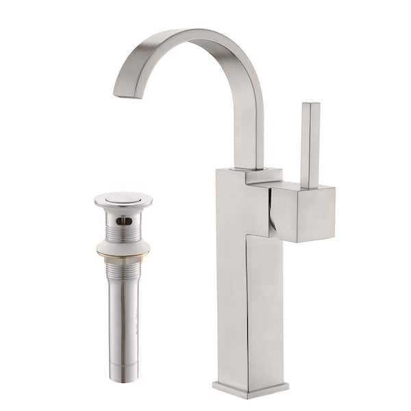 Phiestina Vessel Faucet Brushed Nickle 360 Degree Rotation Single Hole Tall Bathroom Faucet 