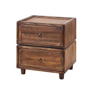 Geraint Walnut Transitional 2 - Drawer Nightstand with Paulownia Wood Tracks