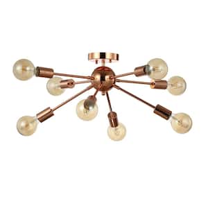 Copper 30.5 in. 8-Light Sputnik Metal LED Flush-Mount, Copper