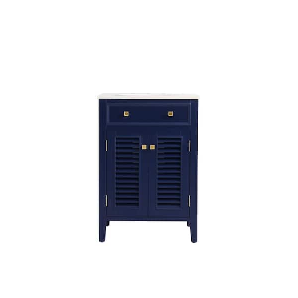 Unbranded Simply Living 24 in. W x 21 in. D x 35 in. H Bath Vanity in Blue with White Marble Top