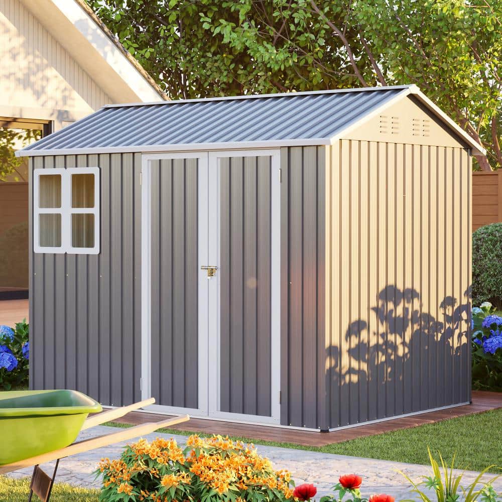 8 ft. W x 6 ft. D Outdoor Steel Storage Shed with Window, Lockable