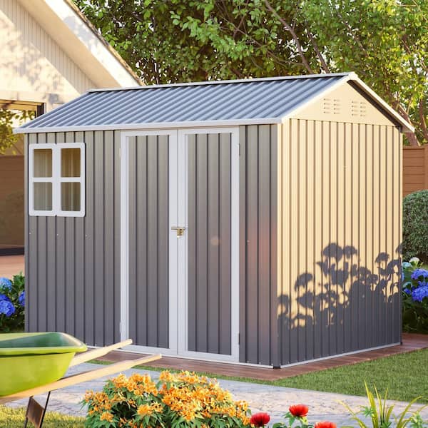 8 ft. W x 6 ft. D Outdoor Steel Storage Shed with Window, Lockable