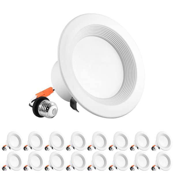 LUXRITE 4 in. Can Light 10W=60W 5-Color Selectable Dimmable Remodel Integrated LED Recessed Light Kit Baffle Trim (16-Pack)