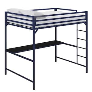 Mabel Blue Metal Full Loft Bed with Desk