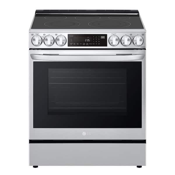LG 30 in. 6.3 cu. ft. 5 Elements Slide-In Electric Range in Print Proof Stainless Steel with Instaview, Air Fry and ProBake