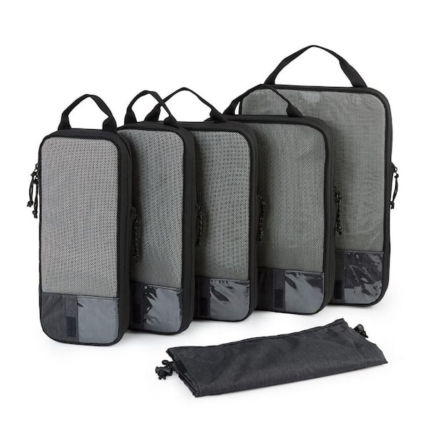 6-Piece Black Compression Packing Cubes for Travel, Lightweight Luggage Organizer Bags, Durable Space Saver Bags