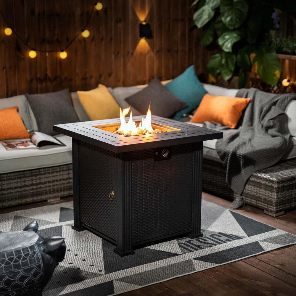 28 in. Square Steel Fire Pit Table, Propane/Liquefied Petroleum Gas Outdoor