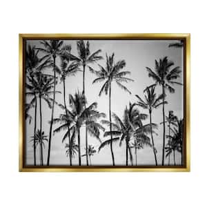 Palm Trees Skyline Black and White Photography by Design Fabrikken Floater Frame Nature Wall Art Print 31 in. x 25 in.