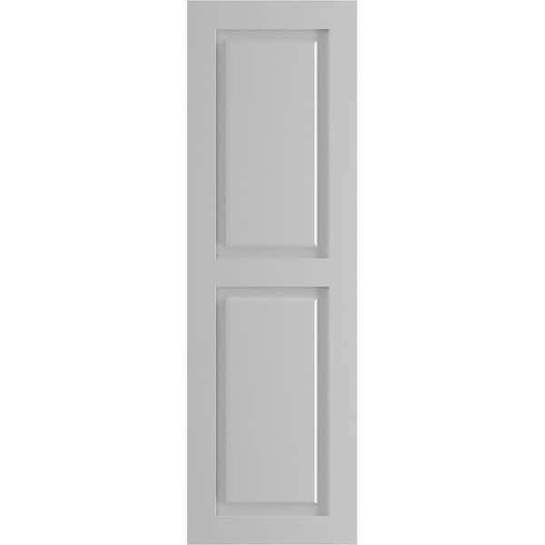 Ekena Millwork 15" x 57" True Fit PVC Two Equal Raised Panel Shutters, Primed (Per Pair)