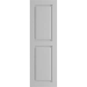 12 in. x 80 in. PVC True Fit Two Equal Raised Panel Shutters Pair in Primed