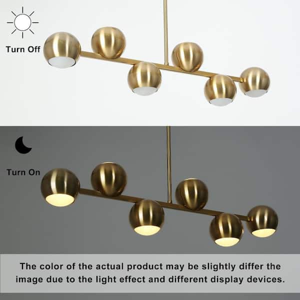 30W, 3045K Modern Brass Integrated LED Chandelier Lighting, Mid-Centruy 30 in. 6-Light Linear Island Pendant Light