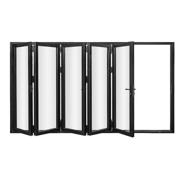 Forever Doors Aluminum Bifold Door 144 in x 96 in 5 Panels Left Outswing in Black