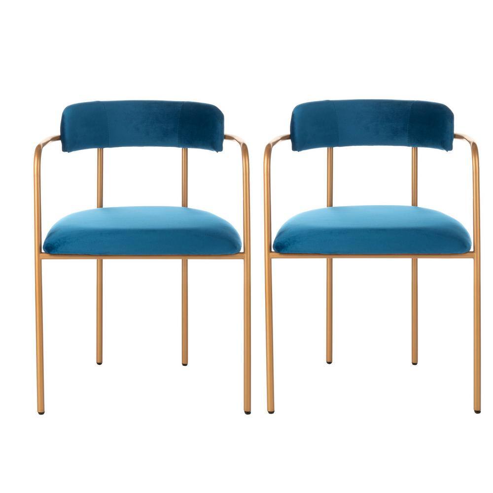 Elegant Navy Velvet and Gold Metal Upholstered Arm Chair