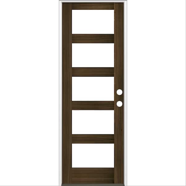 Krosswood Doors 36 in. x 96 in. Modern Hemlock Left-Hand/Inswing 5-Lite Clear Glass Black Stain Wood Prehung Front Door