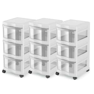 13.2 in. x 27.75 in. Classic 3 Shelf Storage Organizer Plastic Drawers White (3-Pack)