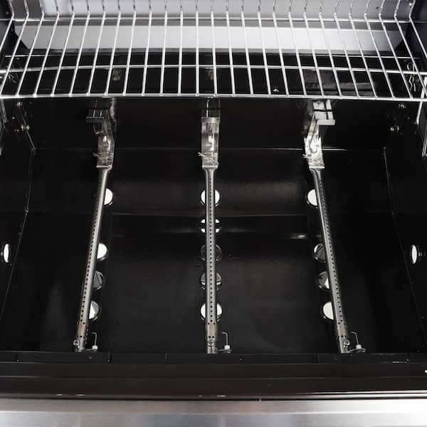 Grill Boss GBC1932M 3 Burner Gas Grill in Black with Top Cover and Shelves Stainless Steel, 2 Number of Side Burners - 2