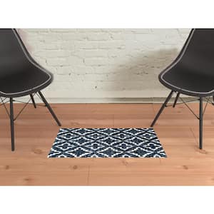Navy Blue 2 ft. x 3 ft. Moroccan Machine Tufted Area Rug with UV Protection