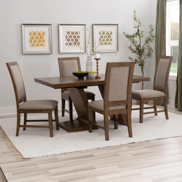 Linon Home Decor Carson 5-Piece Rectangle Walnut Brown Wood Top Dining Room Set Seats 4