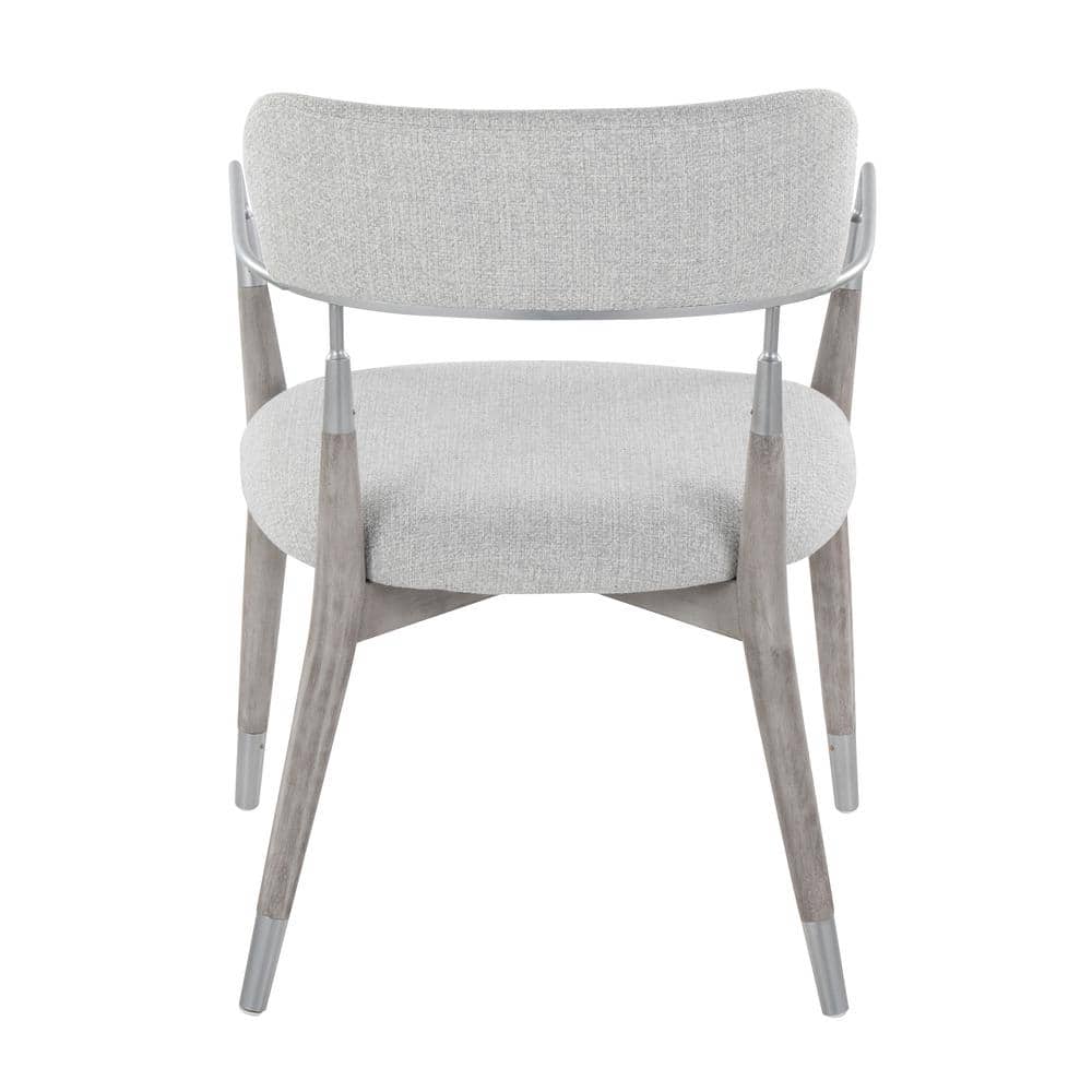 Light Grey Upholstered Arm Chair with Grey Brushed Wood and Silver Accents