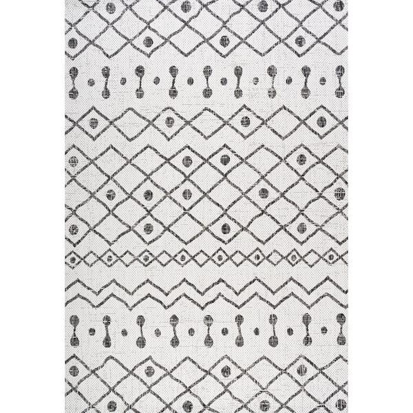 Nokat Modern Bohemian Ivory/Black 8 ft. x 10 ft. Indoor/Outdoor Area Rug