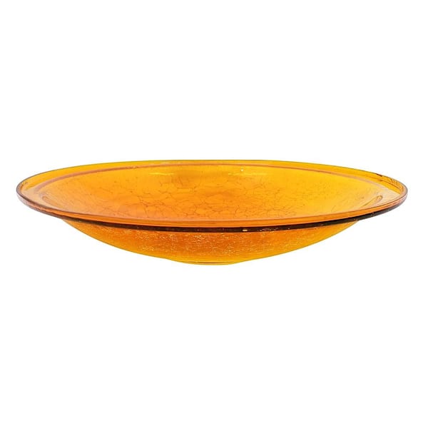 ACHLA DESIGNS 14 in. Dia Mandarin Orange Reflective Crackle Glass Birdbath Bowl