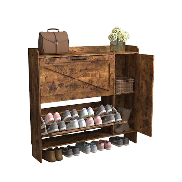 9.45 in. W x 43.30 in. D x 40.55 in. H Brown MDF Freestanding Linen Cabinet with 2 Flip Drawers for Entryway in Brown
