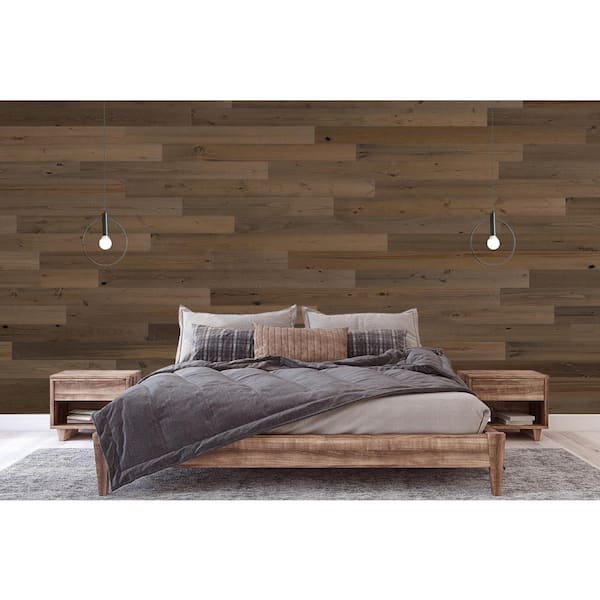 Timberchic 1/8 in. x 5 in. x 12-42 in. Peel and Stick Brown Wooden Decorative Wall Paneling (10 sq. ft./Box)