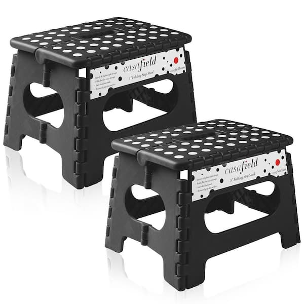 1-Step 9 in. Black Plastic Step Stool, (1.75 ft. Reach Height) 300 lb. Load Capacity, Set of 2