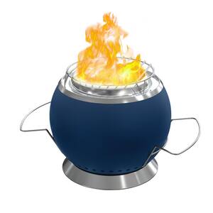 10" Stainless Steel Mini Wood Burning Fire Pit Outdoor Living Smokeless Portable Fire Pit w Grilltop, Carry Bag in Blue