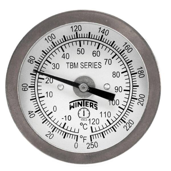 Winters Instruments TBM Series 2 in. Dial Thermometer with Fixed Center Back Connection and 2.5 in. Stem with Range of 0-250 Degrees F/C