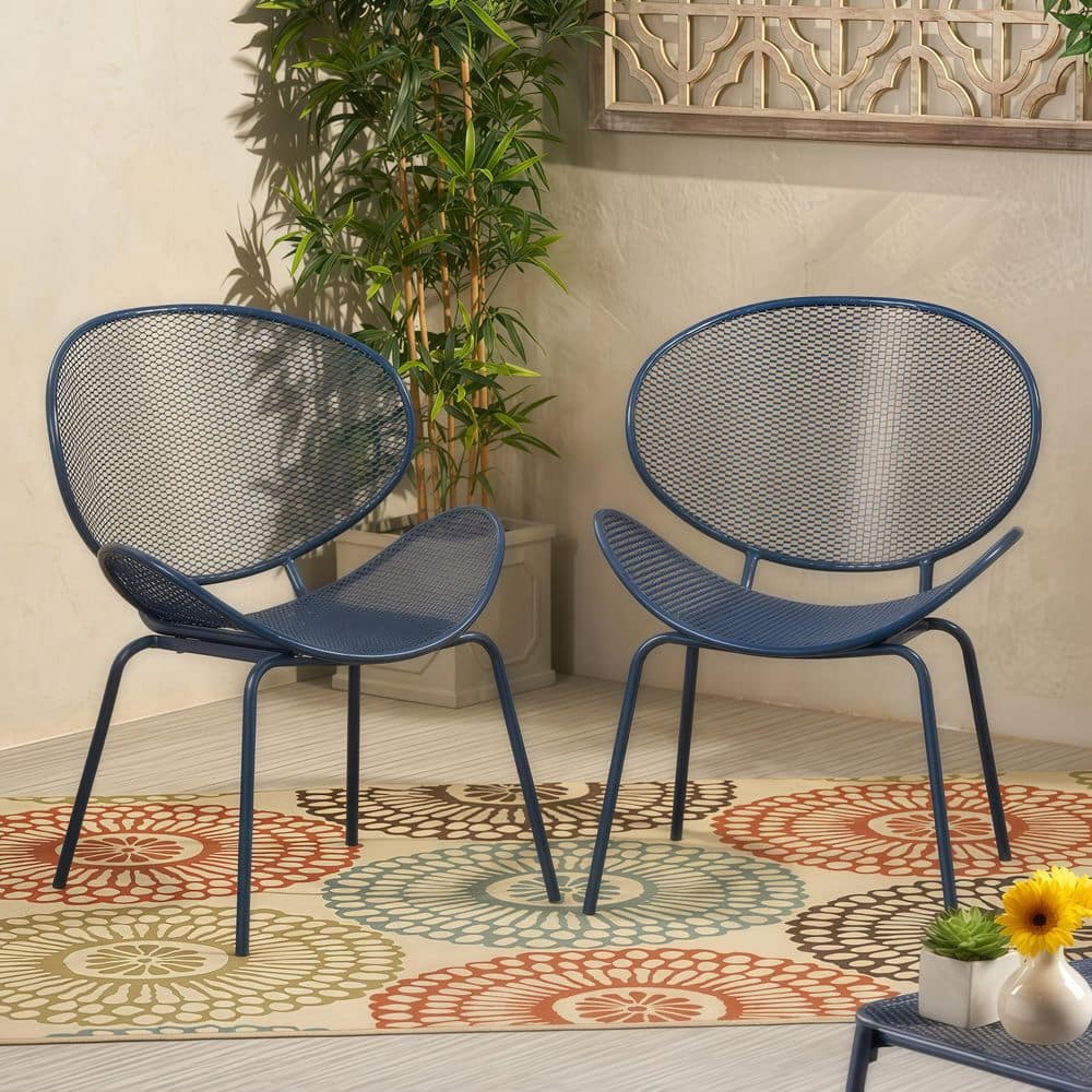 2-Pack Outdoor Curved Mesh Chairs, Navy, Powder-Coated Iron Frame, Ideal for Patio and Balcony price history on PriceWatchPro