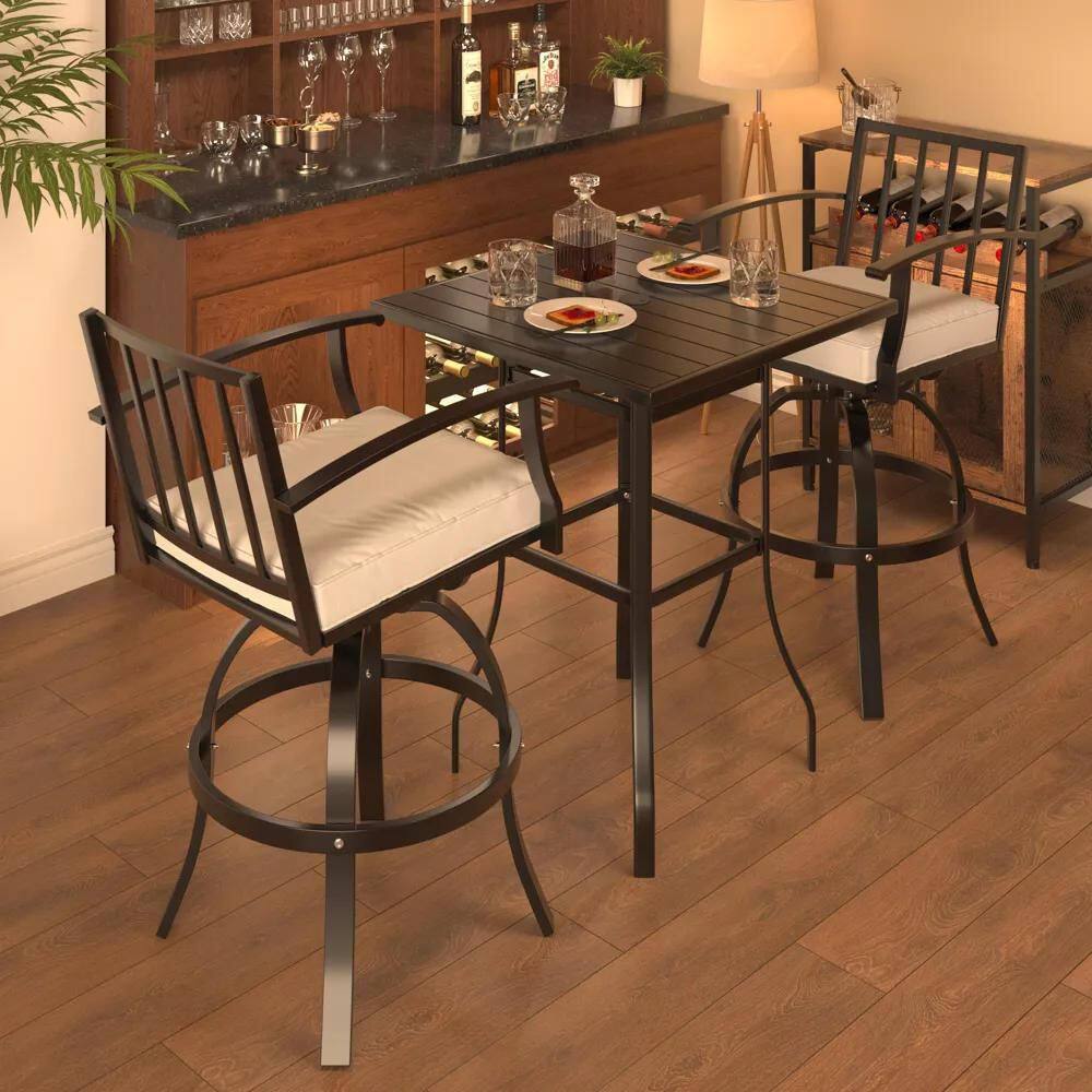 3-Piece Metal Patio Outdoor Bistro Set with Square Bar Table, High Swivel Chairs and Sand Cushions price history on PriceWatchPro