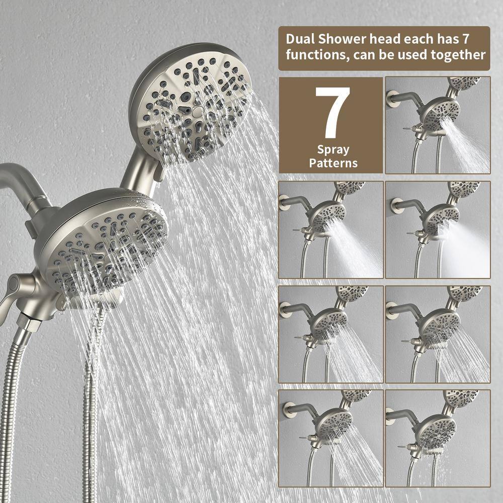 Brushed Nickel Triple Handle Rain Shower Faucet Set with Handheld