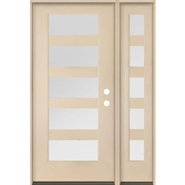 Krosswood Doors ASCEND Modern 50 in. x 80 in. Left-Hand/Inswing 5-Lite Satin Glass Unfinished Fiberglass Prehung Front Door with RSL