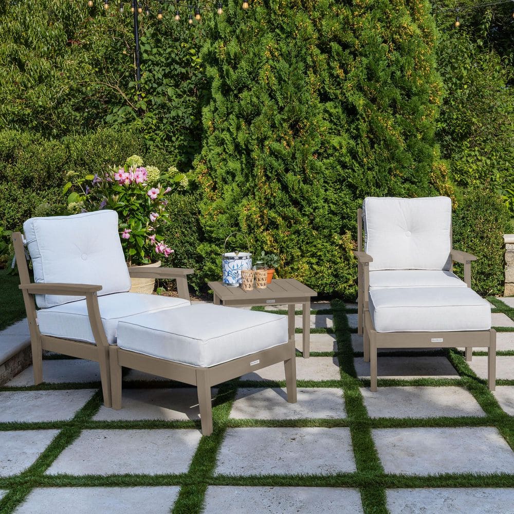 Lehigh Woodland Brown 5Pc Recycled Plastic Patio Conversation Deep Seating Set with Ottoman and Sunbrella Linen Cushions price history on PriceWatchPro