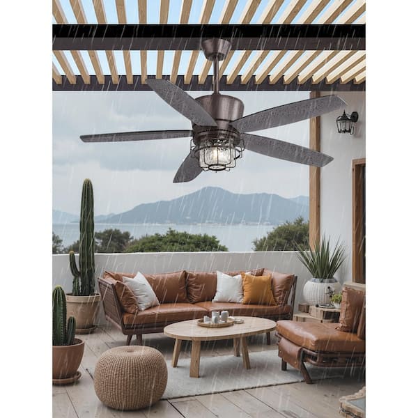 モナルシーダ FS MD MOKSILED 52 in. Outdoor Black Waterproof Ceiling Fan with Lights