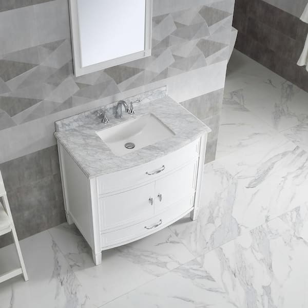 Disar 36'' White Bathroom Vanity with Calacatta Quartz Top and Left Dr -  Disar Trade