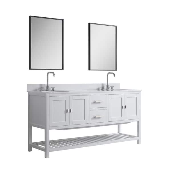 Monaco 72 in. White Bathroom Vanity Base Cabinet without Top